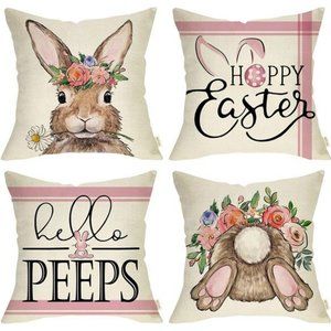 Easter Throw Pillow Covers Decorative Bunny Accent Cases Cottage Spring Decor